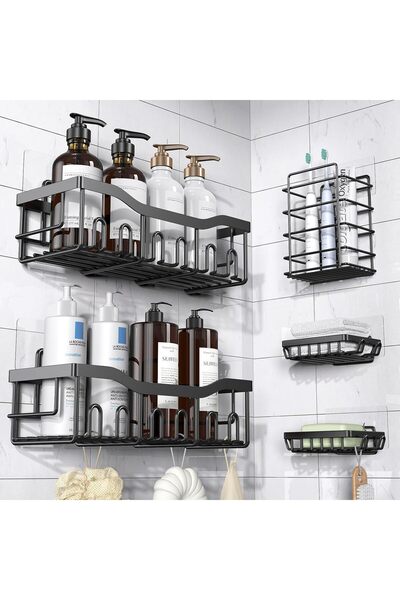 Generic EUDELE Shower Caddy 5-Pack, Adhesive Stainless Steel Shower Organizer, No Drilling, Rustproof, Black