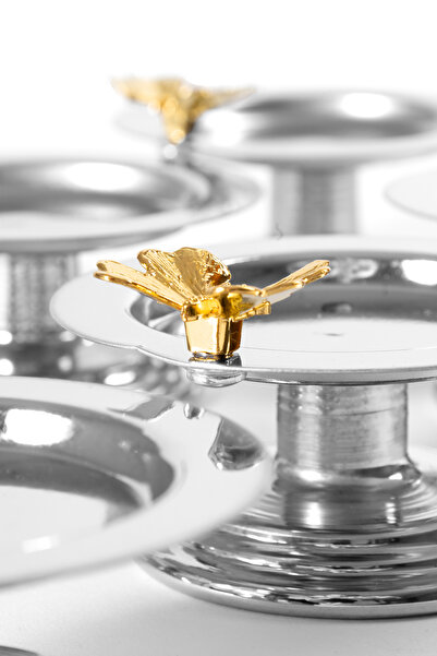 Efsun 6-Piece Butterfly Gold Macaron Bowl, Turkish Delight Bowl, Tea and Coffee Side Presentation Bowl, Metal Sugar Bowl