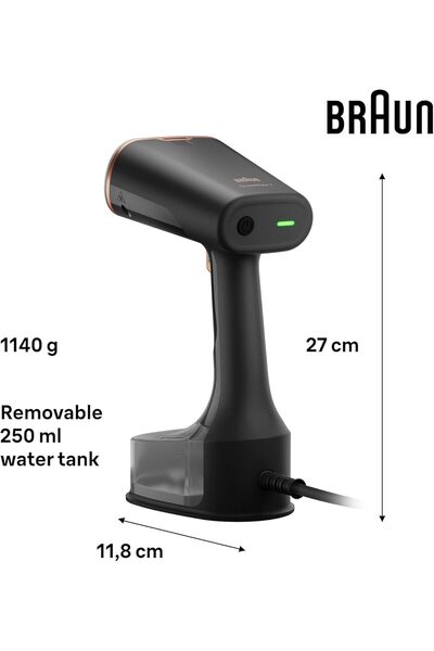 Braun QuickStyle7 Handheld Garment Steamer GS7077BK - 1600W, 35 g/min, 250ml, Black/Copper