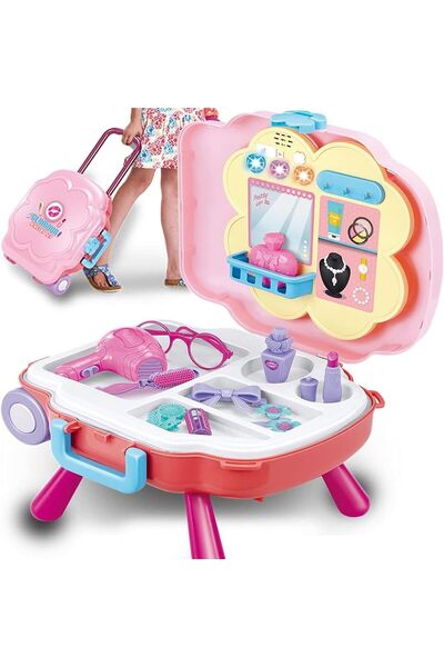 Generic Kidwala Fitto 2 In 1 Girls Pretend Play Makeup Bag With Music and Light, Large Rolling Bag and Table