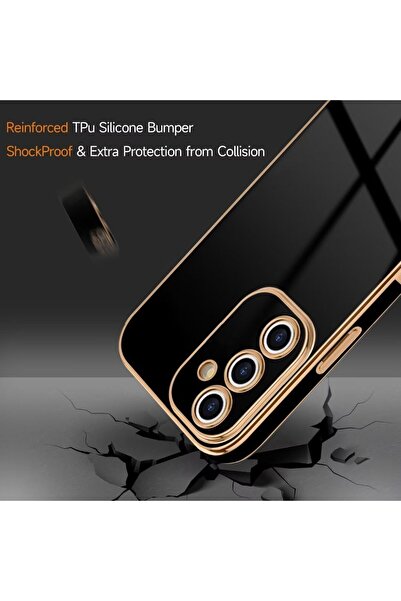 m.tk moveteck Samsung Galaxy S25 Fe Case Camera Protection Shiny Gold Embroidered Edge Soft Silicone Cover