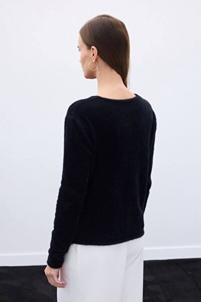 Sateen Bearded Buttoned Cardigan - Black