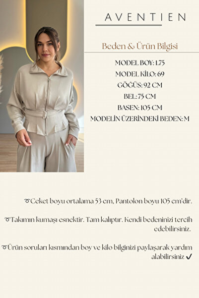 Aventien Premium Modal Fabric Belted Jacket Pants Beige Set