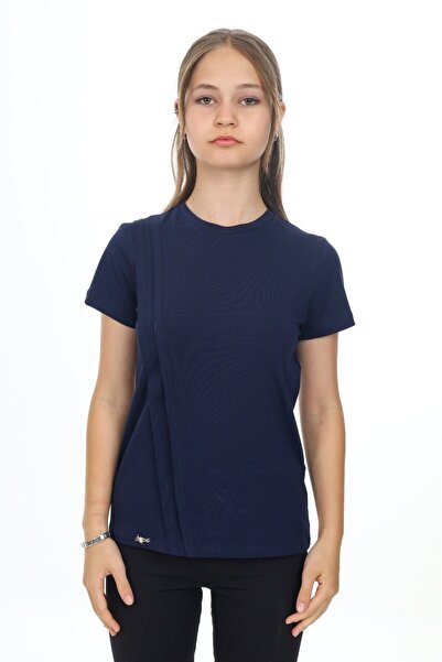 Toontoy تي شيرت بناتي بياقة دائرية وأكمام قصيرة وطيات