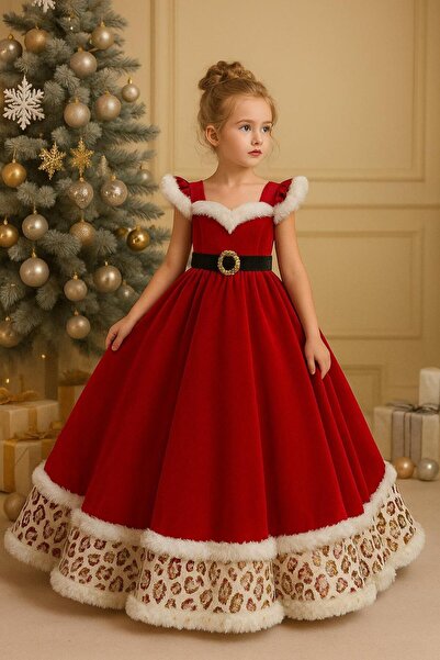 Star Kids Rochie de Crăciun prințesă din catifea roșie pentru fetiță, costum ...