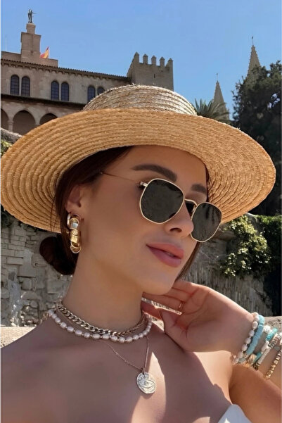 Saltos Unisex Pentagonal Gold Sunglasses Men Women Eyewear Uv400 Eye Protective