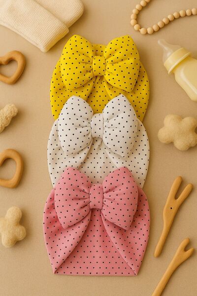 Pico Baby Bowknot Double Layer Polka Dot Baby Bonnet Set of 3 - Yellow/White/...