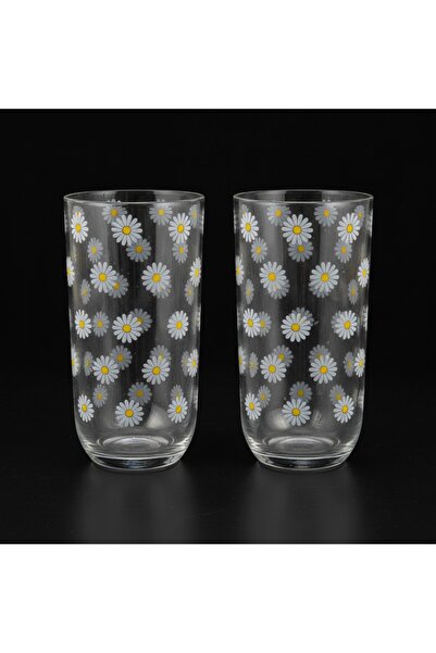 sharp&art Daisy Patterned Set of 2 Glass Cups, 380 Ml.