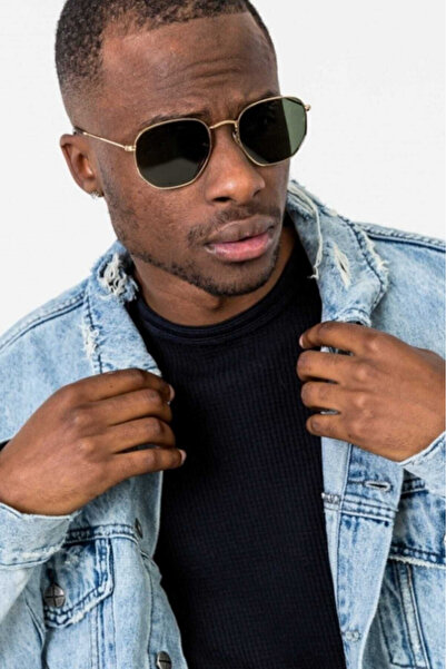 Saltos Unisex Pentagonal Gold Sunglasses Men Women Eyewear Uv400 Eye Protective