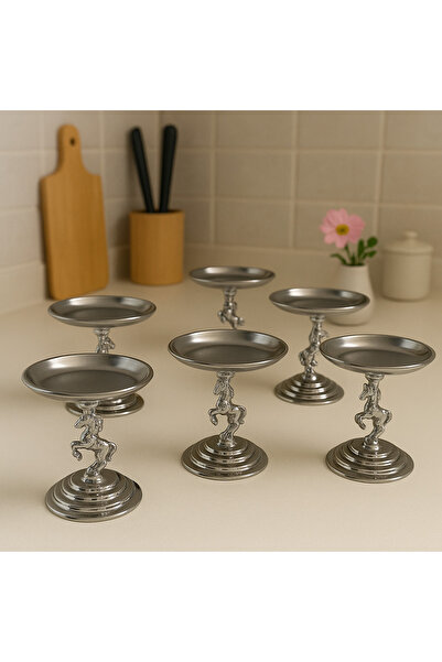 Efsun 6-Piece Silver Turkish Delight Bowl Set, Tea and Coffee Side Serving Bowl, Metal Sugar Bowl, Macaron Bowl