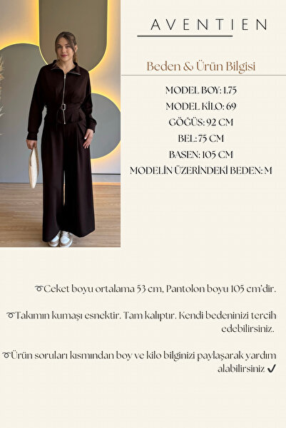 Aventien Premium Modal Fabric Belted Jacket Pants Brown Suit