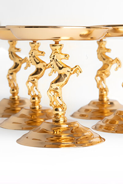 Efsun 6-Piece Horse-Shaped Gold Turkish Delight Holder, Tea and Coffee Side Serving Holder, Metal Sugar Bowl, Macaron Holder