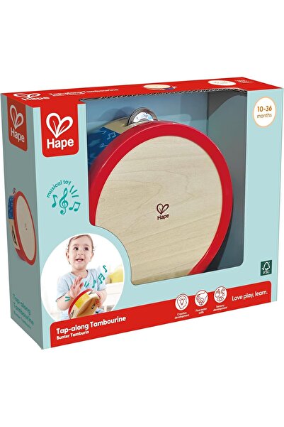 Hape Tap-Along Wooden Tambourine Drum for Kids (12 months+), Multicolor