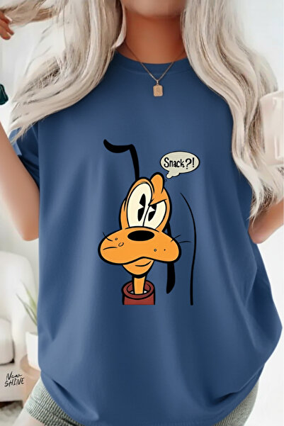 New Shine تي شيرت كبير الحجم مطبوع عليه كلب