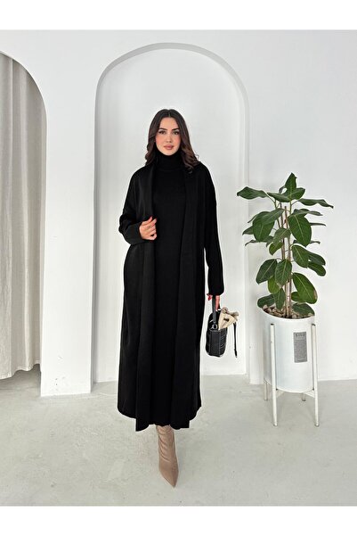 MAXXANA Turtleneck Zero-Sleeve Dress and Long Cardigan Two-Piece Knitwear Set