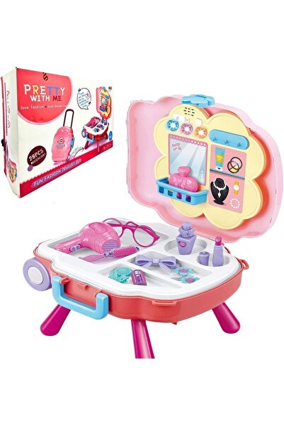 Generic Kidwala Fitto 2 In 1 Girls Pretend Play Makeup Bag With Music and Light, Large Rolling Bag and Table