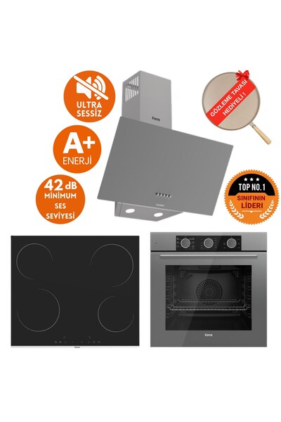 Ferre SilentArt&FryArt IQ Sessiz Vitro. Elektr. Antrasit Gri Ankastre Set(D088-SA +MS261+ QXE62CPR)