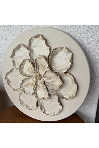 Store BesArt 3 boyutlu tablo - seramik hamuru tablo - çiçek desen daire tuval