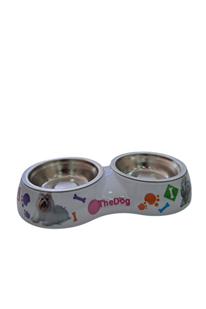 Nunbell Melamin Çelik Mama Kabı Köpek Figürlü İkili Medium Boy