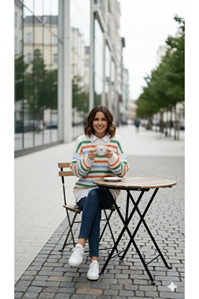 Afili butik Colorful Striped Oversized Knitwear – Crew Neck, Stretch Fabric , Soft Texture Standard Size