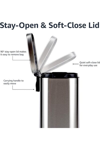 Amazon basics Smudge-Resistant Rectangular Trash Can, 12 L (3.1 gal), Brushed Stainless