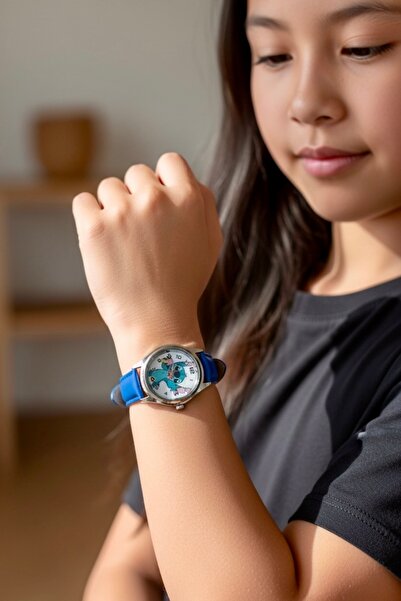 JOJO KIDS Children's Blue Stitch Wristwatch, Leather Soft Strap, Extra Light Watch