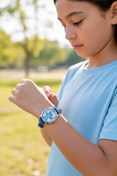 JOJO KIDS Children's Blue Stitch Wristwatch, Leather Soft Strap, Extra Light Watch
