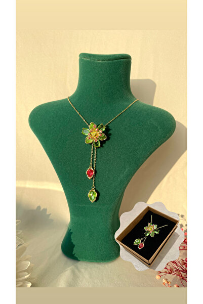 stainles steel Yeşil Pembe Kristal Taşlı Çelik Çiçek Kolye – Ldyllia Kolye – ...