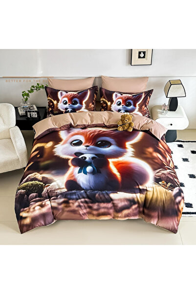 FIONNA.RO Finet Bed Linen 4 Pieces With 5D Elastic 1 Person - Cute Fox