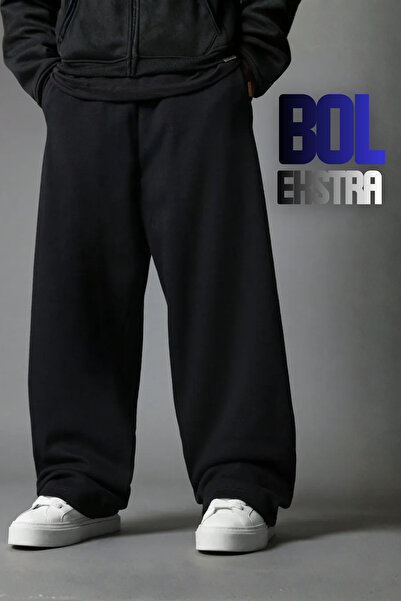 vladivosto Boru Paça Rahat Kalıp Düz Renk Paça Detaylı Baggy Eşofman Altı Kış...