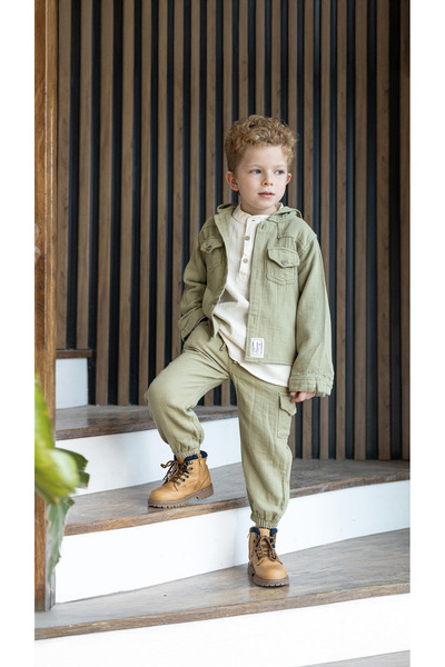 Genel Markalar Yeşil Çift Kat Müslin Ceket&Gömlek ve Paçası Lastikli Pantolon...