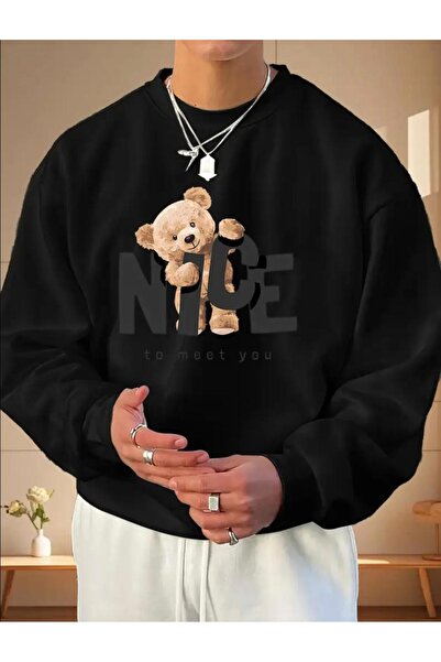 HerTarzınTrendi Young Style Teddy Bear Printed Sweatshirt – Sports & Casual B...