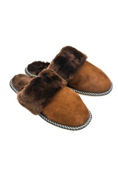PFA CIOCARLAN ELENA Γυναικείες παντόφλες από γούνα και γνήσιο δέρμα, καφέ, F0...