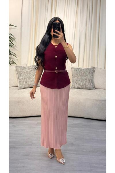 SELSAL Vest and pleated skirt set