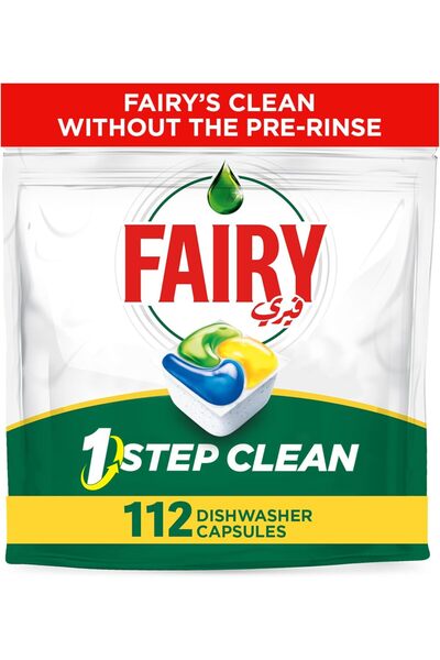 Fairy أقراص غسالة الأطباق الأوتوماتيكية 1 ستيب كلين مع قوة بديلة للتبييض، برائحة الليمون، 112 قرصًا
