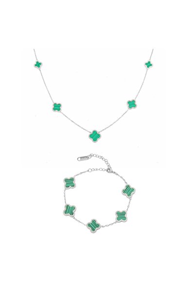 RAFINI Silver-colored Flower Bracelet + Necklace Set