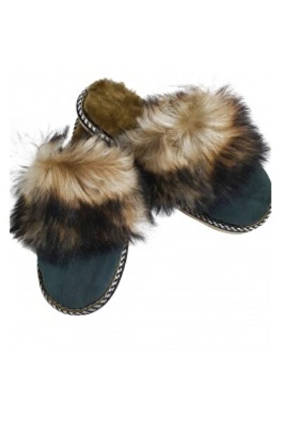 PFA CIOCARLAN ELENA Women's fur and genuine leather house slippers (flops) green 38 EU