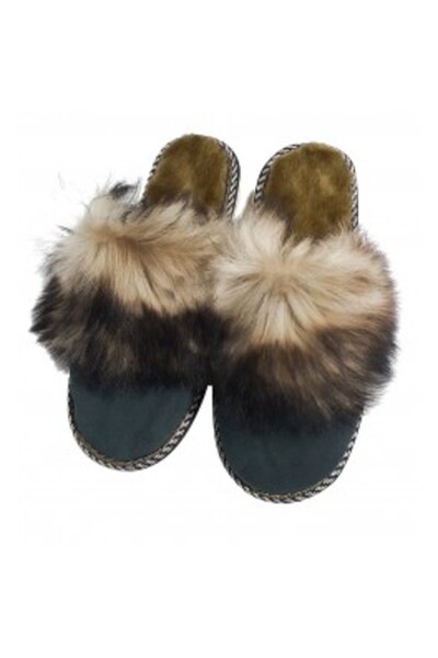 PFA CIOCARLAN ELENA Women's fur and genuine leather house slippers (flops) green 38 EU