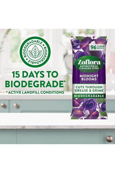 Zoflora Midnight Blooms Disinfectant Wipes, 96 pcs, Biodegradable, Plant-Based Antibacterial