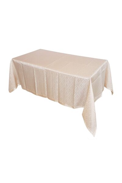 LALE Embroidered tablecloth, 160 x 220, for 8-12 people, Tulips, cream with cream stripes
