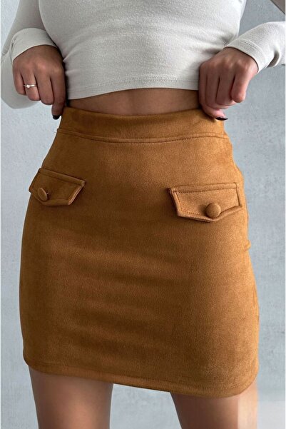TOPSHOW Stretch Fabric Suede Mini Skirt