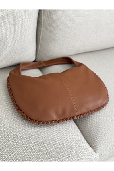 BAGLOVİS Big Slack Taaba Women's Shoulder Bag with Knitted Edges and Single Strap En43 Boy27