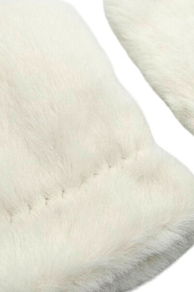 Sofist İstanbul White Fluffy Furry Fingerless Soft Plush Women Gloves