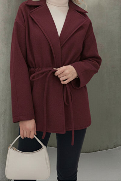 ALFUDO Moda Collection Burgundy Tie Detail Comfortable Fit Cashmere Cardigan/Jacket