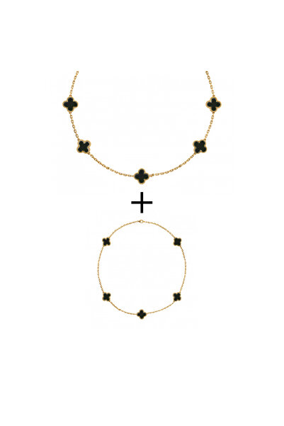 RAFINI Gold Flower Bracelet + Necklace Set - 18K Gold Plated, Stainless Steel