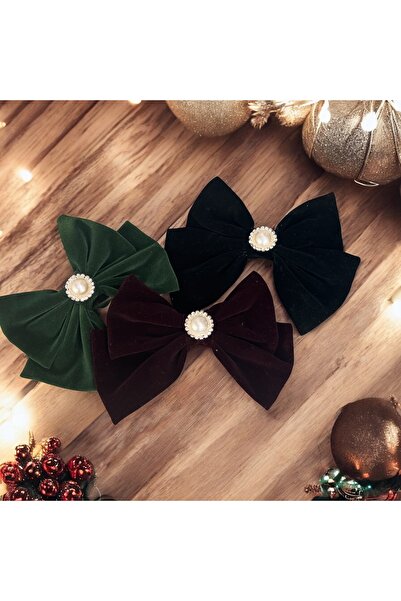 Rachel Suede Velvet Black Large Design Pearl Crystal Stone Bowknot Buckle -16 cm