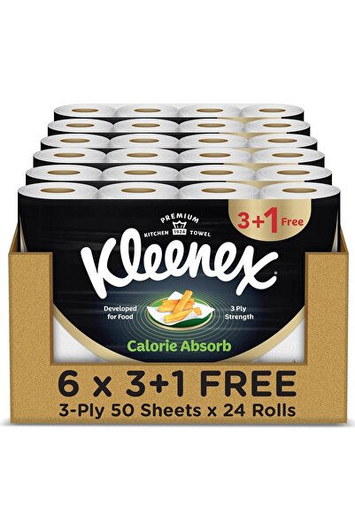 Kleenex مناشف ورقية للمطبخ تمتص السعرات الحرارية، 3 طبقات (3 + 1 لفة مجانية ×...