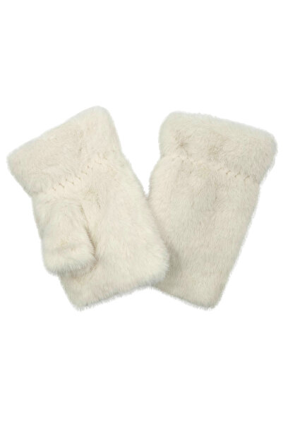 Sofist İstanbul White Fluffy Furry Fingerless Soft Plush Women Gloves