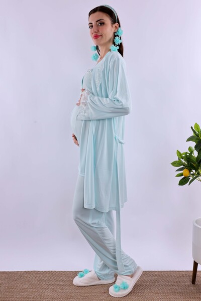 ByLohusa Pregnant Maternity Sleepwear Set with Effortt Turquoise Dressing Gown