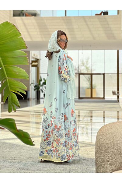 AYA عباية شيفون مطبوعة باللون الأصفر